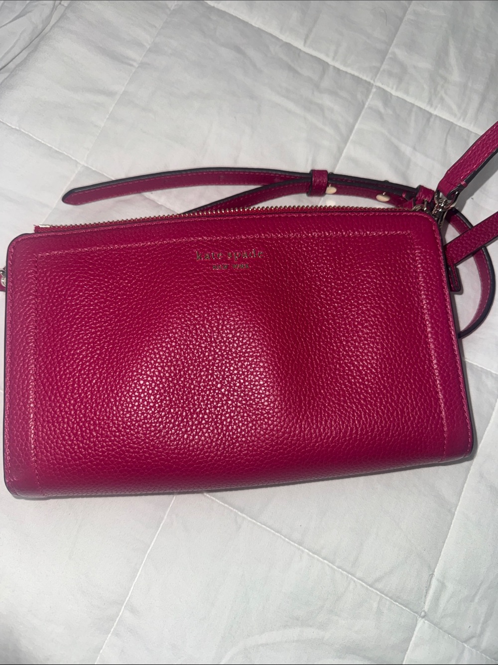 kate spade Pebbled Leather Crossbody Wallet - Fuchsia